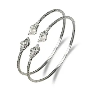 Better Jewelry Conch Sea Shell Ends West Indian Bangles .925 Sterling Silver, 26 grams, 1 pair
