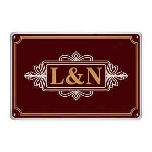 Vintage Gold L&N Monogram Metal Sign Print, Elegant Initials Tin Sign, Aesthetic Room Decoration for Home Bedroom Kitchen Bar Coffee Bathroom Indoor Outdoor Wall Decor, 8 X 12 IN