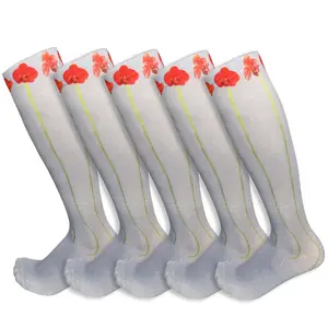 GTXVZYS 5 Pairs Gray Red Poppy Floral Knee-High Crew Socks Lightweight Breathable Polyester & Spandex Fabric Comfortable Fit for Daily & Fashion Inspired Wear Industrial Romance Design Elastic Unique Fashion Accessory Essential