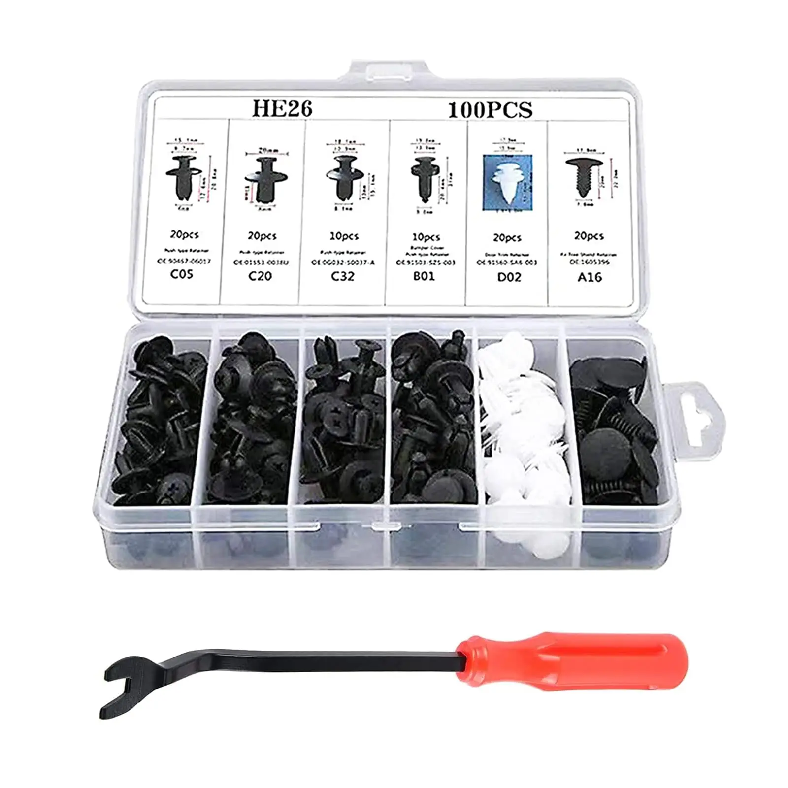 High-Quality Bumper Push Rivet Clips 100 PCS with Remover Tool, Durable Black Nylon Material, Easy Installation & Universal Car Snap Clips