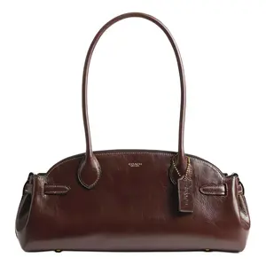COACH Empire Carryall 34: Glazed Leather Tote Bag with Logo Zipper for Women in Maple