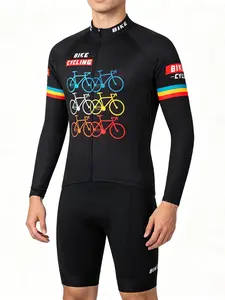 Men's Long Sleeve Cycling Jersey, Road Bike Shirt with 3 Back Pockets, Slim Fit, Digital Print, All Seasons, Sporty Style