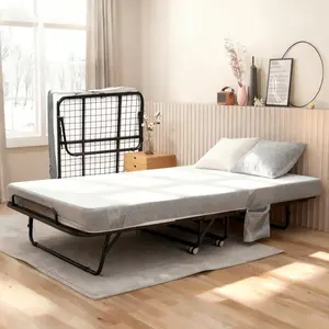 Garvee Folding Guest Bed with 5-Inch Memory Foam Mattress – Heavy Duty Steel Frame, Lockable Wheels, Side Storage Pocket – Portable Rollaway Bed for Adults, Space-Saving Design for Bedroom, 75" x 38"
