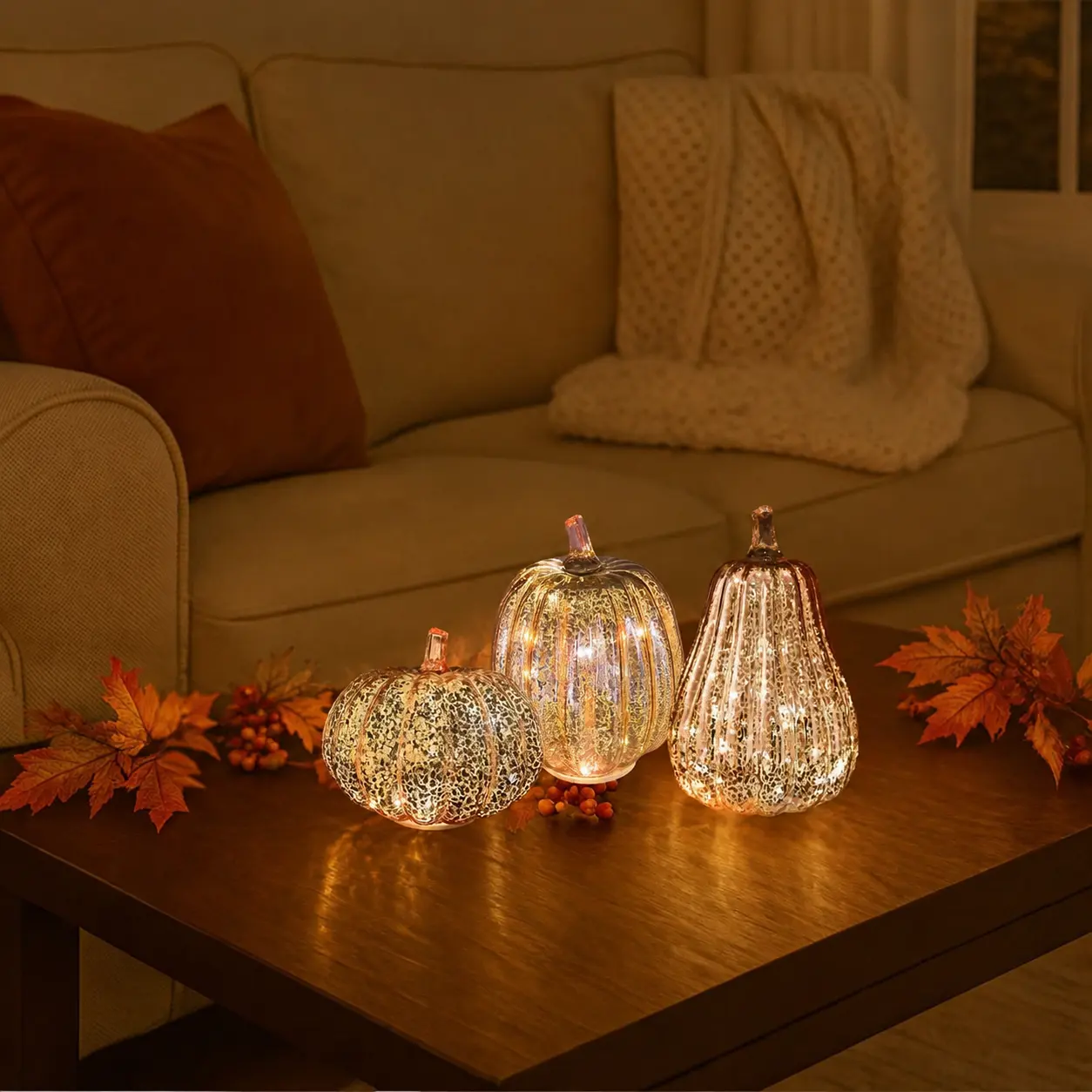 Retro Cracked Glass LED Pumpkin Lantern with 3-Level Brightness Adjustment, Autumn Harvest Thanksgiving Table Decoration for Home Festive Supplies