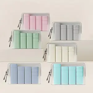 6pcs Travel Dispenser Bottle Set, Creams, Body Wash, Shampoo Dispensers, Portable Cosmetic Travel Bottles Set, PU Bag, 100ML, 80ML, 50ML, 15ML
