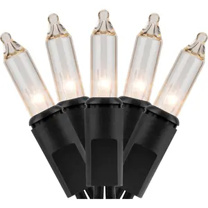 200 Clear Christmas Lights with Black Wire, Pack of 2 Strands of 21 ft 100 Count UL Certified Incandescent Mini String Light (Clear - Black Wire)