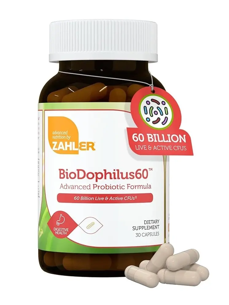 Zahler BioDophilus60 Advanced Probiotic Formula 60 Billion CFUs 30 Capsules Supports Digestive Health & Immune Function Kosher Certified US Made - Dietary