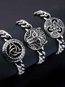 1PC Medieval Norse Viking Rune Wolf Bracelet Man Stainless Steel Valknut Witch Knot Compass Bracelet for Men Gothic Witch Jewelry Scandinavian Jewelry