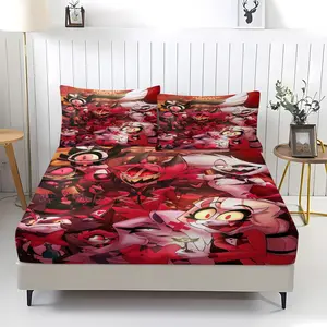 3 Piece Hazbin Hotel Pattern Fitted Sheet Set, Soft And Durable Bedding Set Bed Sheets Includes 1 Piece Flat Sheet And 2 Pieces Pillowcases, Daily Holiday Birthday Gift Bedroom Decorations For Kids And Adults, Bedsheet Sets
