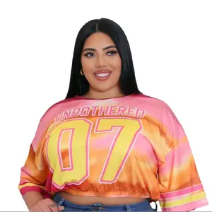 Unbothered Plus Size Crop Top - Vibrant Orange and Pink Colorblock Design with Bold Yellow Text "07"