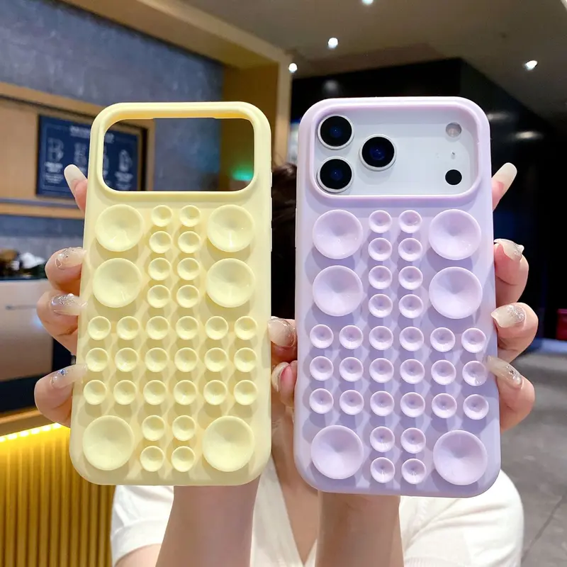 Original Solid Color Custom Silicone Case - Soft, Shock-Absorbent, Suction Cup Anti-Drop Cover for iPhone 17 Pro & Other Select Models Mobile Phone Accessories