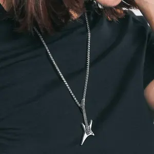 FaithHeart Guitar Necklace Stainless Steel Punk Rock Roll Pendant Hip Hop Jewelry