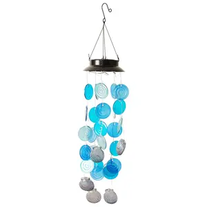 G128 Solar Wind Chime Sea Shell for Outside with Lights | Coastal Ocean Theme Windchimes Outdoors for Home Garden Patio Decor Unique Birthday Gifts