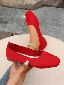 Women's Fashionable Plain Color Ballet Flats, Casual Comfortable Slip on Flat Shoes for Daily Wear, Lightweight Breathable Shoes for Women & Girls, Running