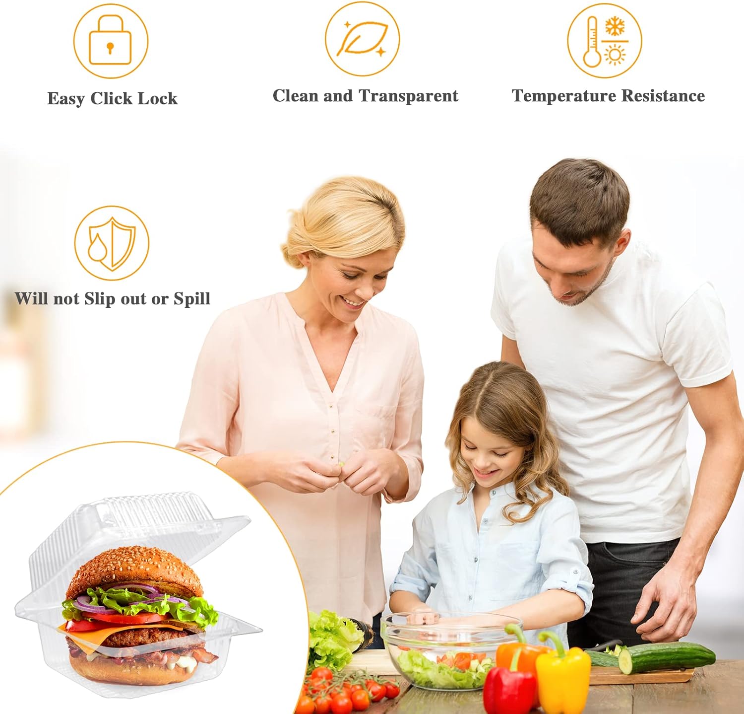 100 Pcs Clear Hinged Plastic Containers with Lids,Individual Cake Slice Containers,Square Plastic Food Container,Disposable Clamshell Take Out Containers for Cakes,Cookies,Pasta,Sandwiches,Salad