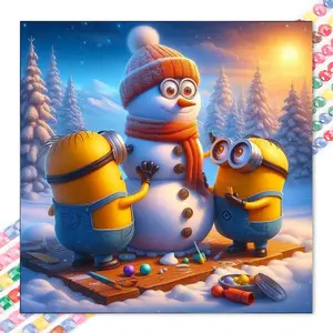 1 DIY diamond painting kit, 5D diamond art kit, DIY decoration, Minion snowman diamond painting kit with full round diamonds, mosaic, diamond art, DIY art home decor, suitable for Christmas.