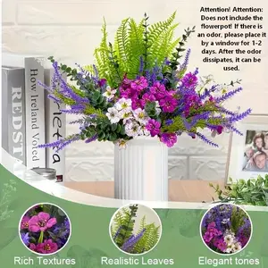 30pcs Artificial Flower Bouquet Spring Summer Set Lavender Violet Eucalyptus Durable Plastic No Shedding UV Resistant Artificial Outdoor Flowers Indoor Outdoor Decor