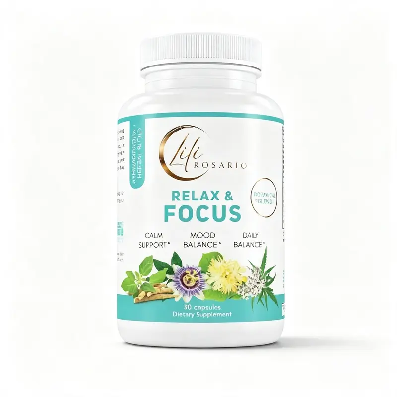LILI ROSARIO RELAX & FOCUS | ASHWAGANDHA + HERBAL BLEND | DIETARY SUPPLEMENT | 90 CAPSULES