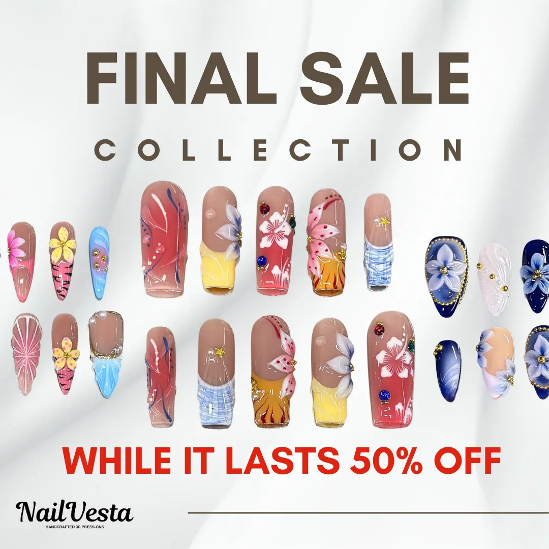 NailVesta Final Sale Collection – 100% Handcrafted 3D Press-On Nails | Reusable, Long-Lasting, Salon-Quality nail art