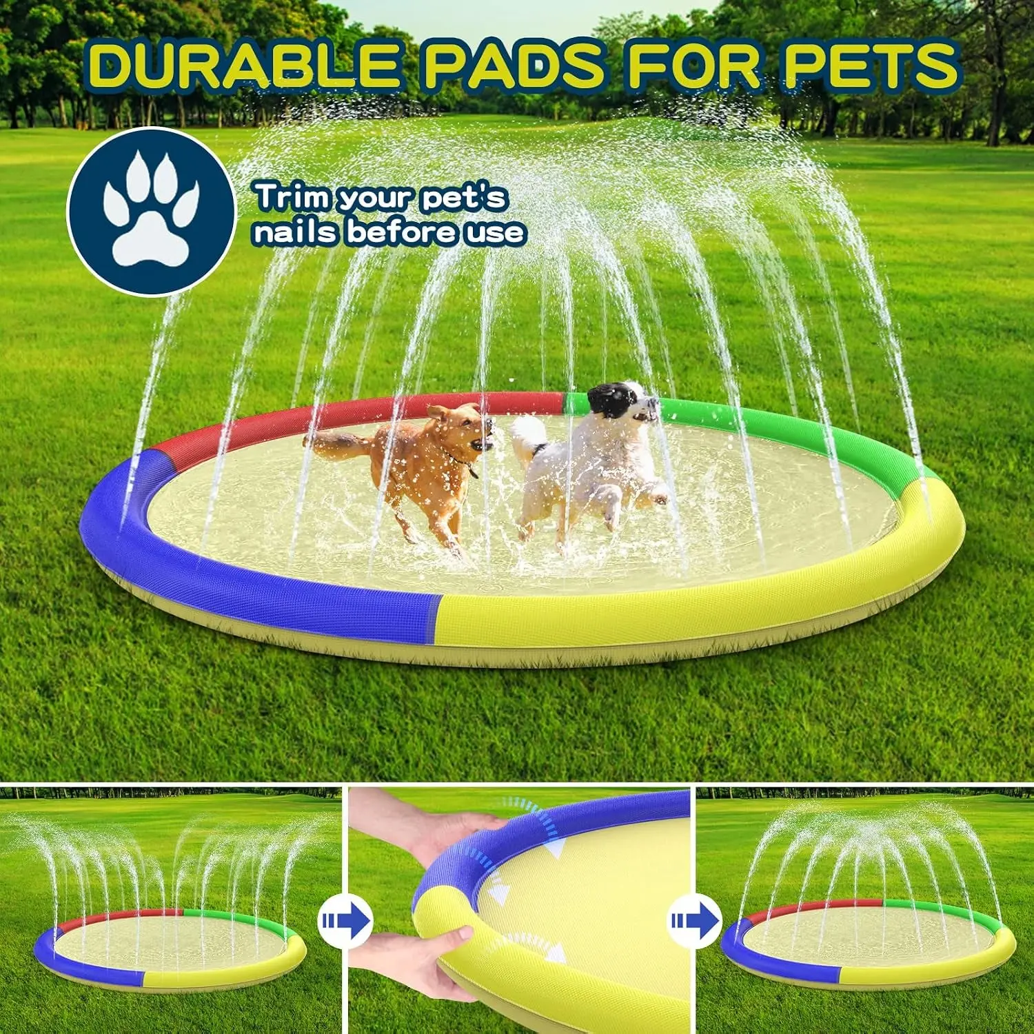 87" Large Non-Slip Splash Pad for Dogs & Kids - Outdoor Water Sprinkler Play Mat