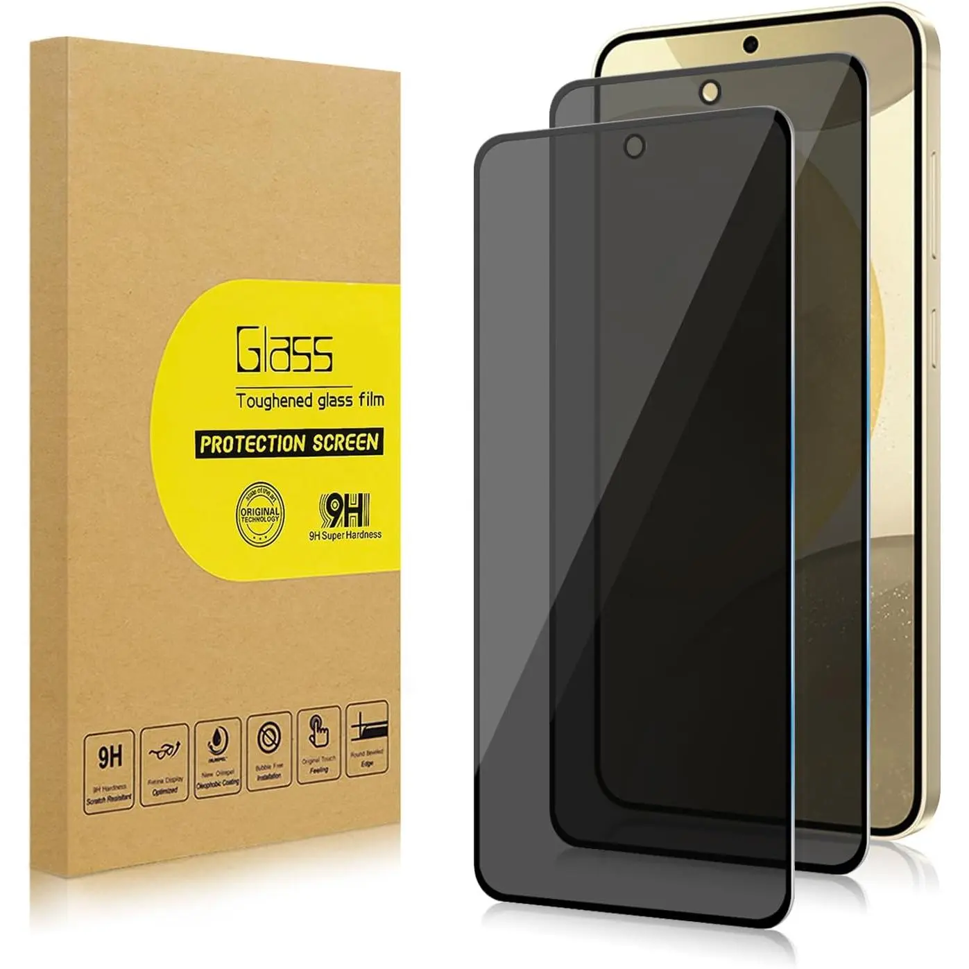2-Pack Tempered Glass Screen Protector for Samsung Galaxy S24+/S24 Plus 6.7" Smartphone, Handheld Cellphone Devices, Anti-Spy, Fingerprint Unlock Support, Anti-Scratch, Bubble-Free, Easy Install, 9H Protection
