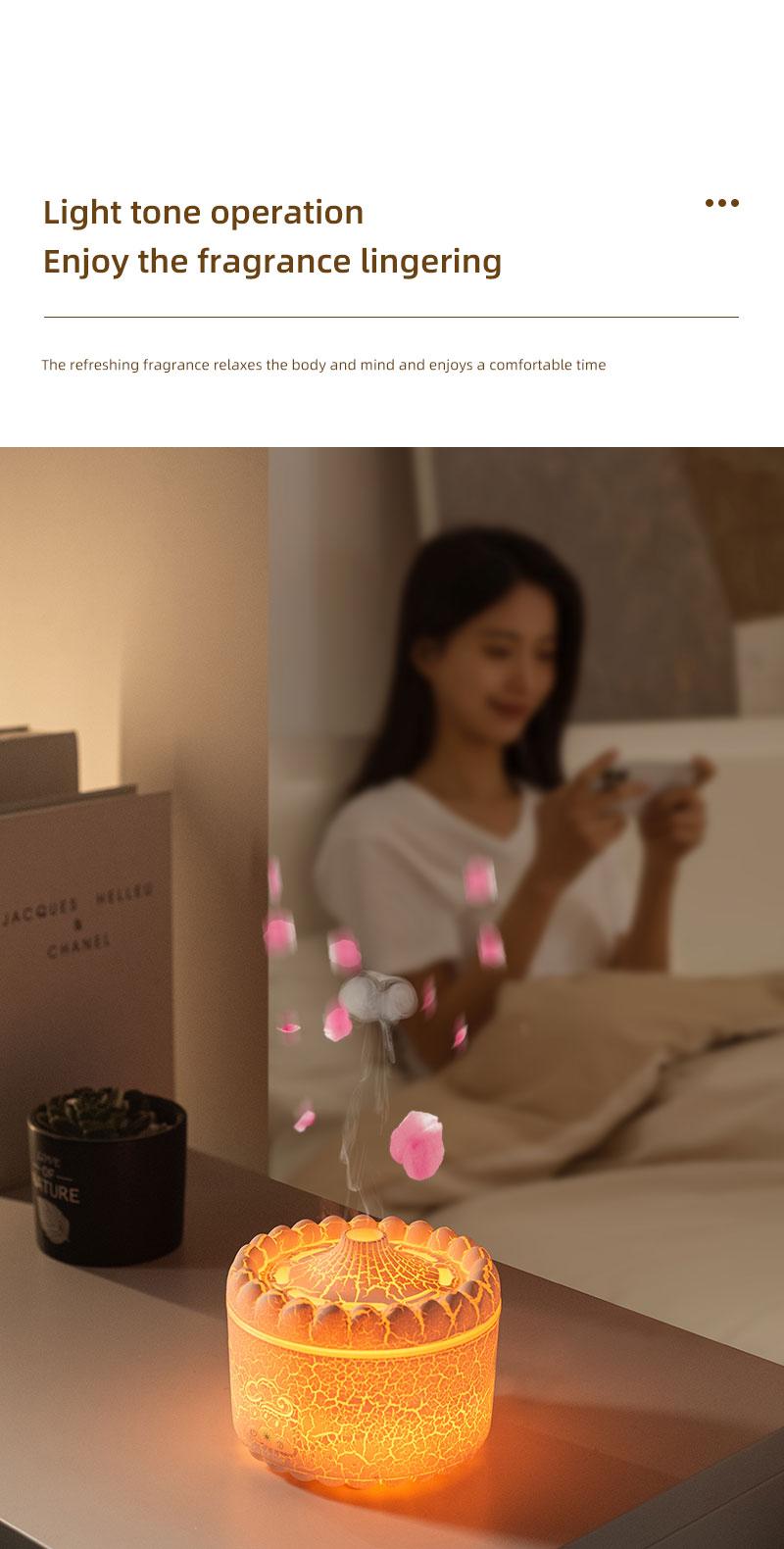 New volcano aromatherapy machine desktop essential oil diffuser double spray flame humidifier home night light ornament wireless remote control hu
