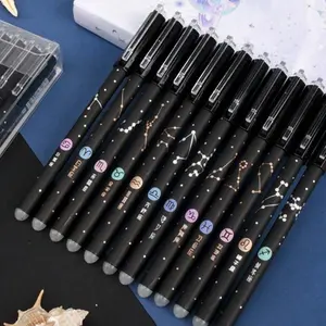Constellation Theme Erasable Gel Pen, 12pcs/set 0.5mm Black/Blue Ink Fine Tip Pen, Refillable Fine Tip Pen, Ideal for Back-to-School Supplies, Gifts, and Rewards