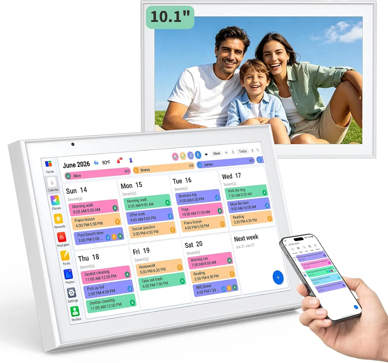10.1Inch Smart HD Digital Touch Screen Wall Calendar - Office Stationery with Chore Chart, Meal Planner, Built-in Digital Photo Frame, High Definition Display, Gift for Parents (White)