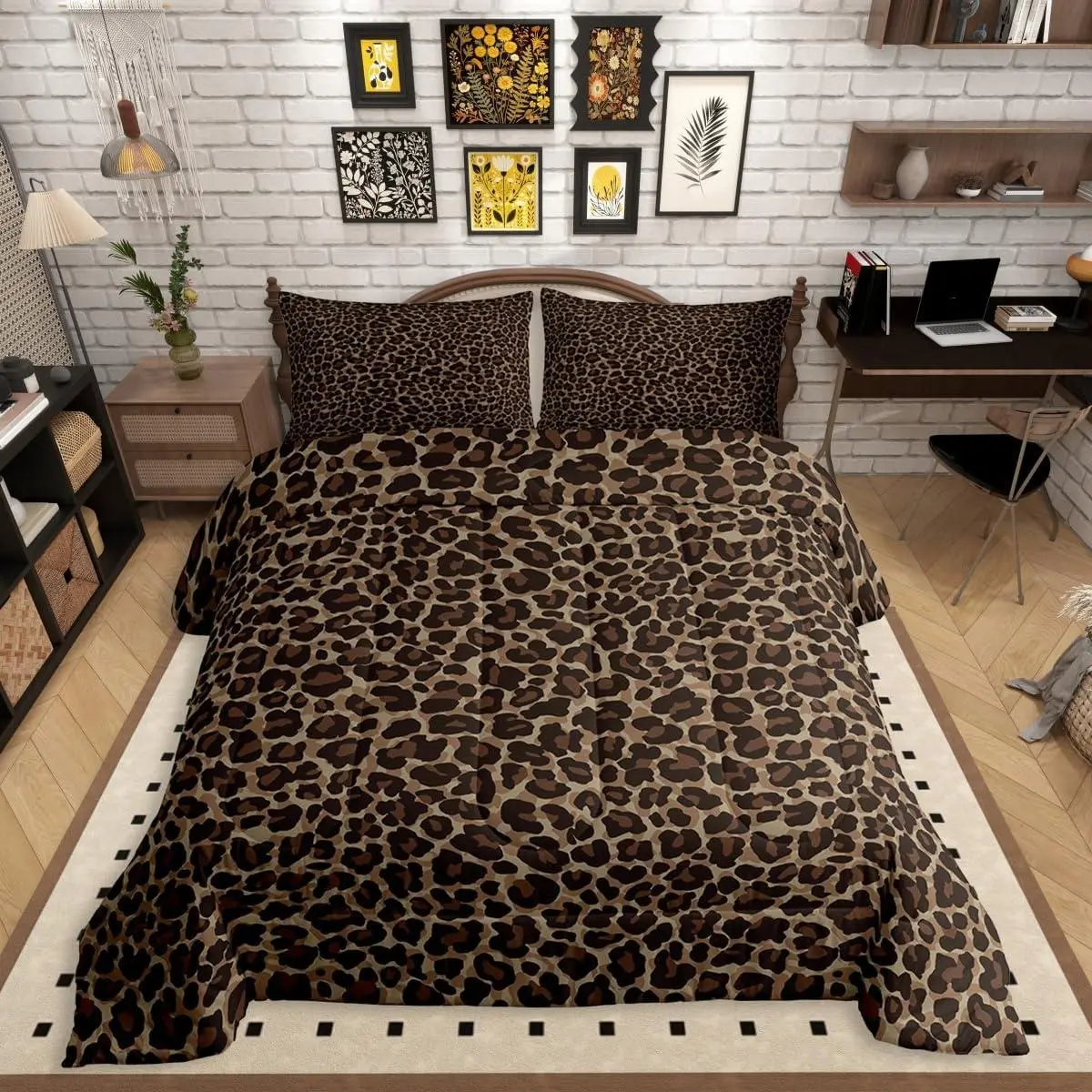Feelyou Brown Cheetah Print Queen Comforter Set - Rustic Quilt Bedding, All-Season Animal Skin Texture Bed Set for Teens, Quilt Bedding Set,back to school,back to school shopping,home decor
