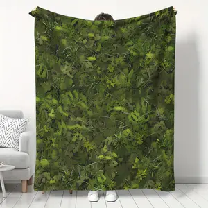3D Moss Blanket Soft Flannel All-Season Throw, Vibrant Forest Design, Durable Polyester Cover, Comfortable Home Decor, Camping Accessory