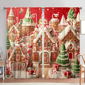Gingerbread House Pattern Door Curtain, 1 Set Colorful Christmas Themed Door Curtain, Home Decor for Living Room Bedroom