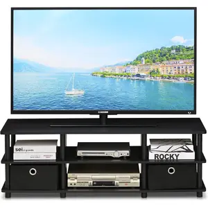 TV Stand, 3-Tier Open Shelf Entertainment Center, TV Console with Storage Bins, Open Frame for Cable Management, Toolless Assembly, for Living Room, Bedroom, Espresso
