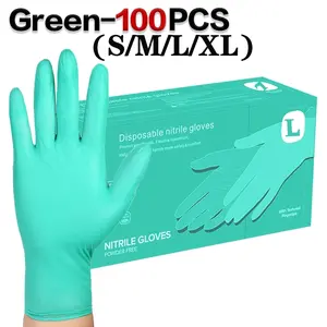 100 pcs green disposable nitrile gloves, highly elastic and durable, multi-purpose, suitable for cleaning, pet bathing, bathroom cleaning, household cleaning, and kitchen cleaning.