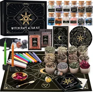 Large Witchcraft Kit 77 PCS - Witch Altar Spell Set - Wiccan Supplies & Tools - Witchy Gifts for Beginners: Spell Candles, Dried Herbs, Crystals, Stones, Cloth, Pendulum, Bowl & Spoon