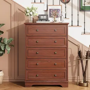 5 Drawer Dresser for Bedroom – Vertical Chest of Drawers, Farmhouse Tall Cabinet Organizer for Living Room Hallway, Wood Grain, 31.5"W