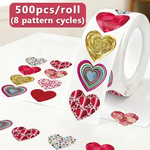 500pcs Roll-up Stickers Red Star-shaped Love Series Sealing Stickers Cup Laptop Suitcase Notebook DIY Decorative Stickers Birthday Gift