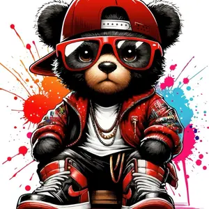 T-Shirt Bear Thug in Red Nikes DTF Men and Women 5.5 oz Tee 50% US Cotton 50% Polyester Classic