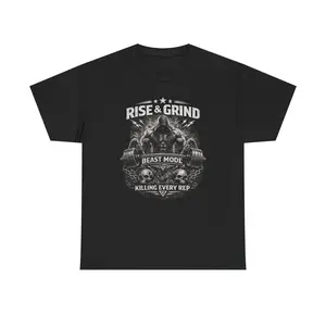 Rise & Grind Beast Mode graphic tee | Workout Gym Shirt, Skull Barbell Design