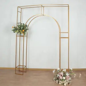 7ft Wedding Arch Rectangular Backdrop Stand – Arc de Triomphe Style 3D Heavy Duty Gold Metal Frame for Balloon & Floral Display