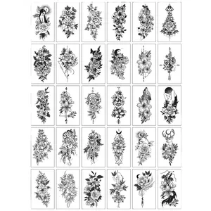 High-End Cross-Border Temporary Tattoos, Fake Tattoos with Sketch Flower, Black-and-White Butterfly, Scar-Covering Rose Designs, Fresh Simple Style