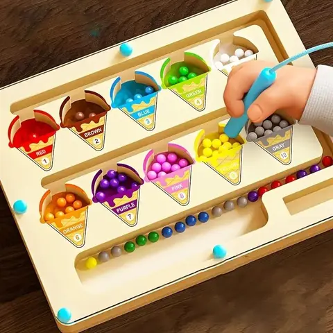 Ice Cream Maze Puzzle Toy, Colorful Wooden Montessori Magnetic Puzzle Toy, Montessori Puzzles Gift, Perfect for Birthday, Brain Teasers