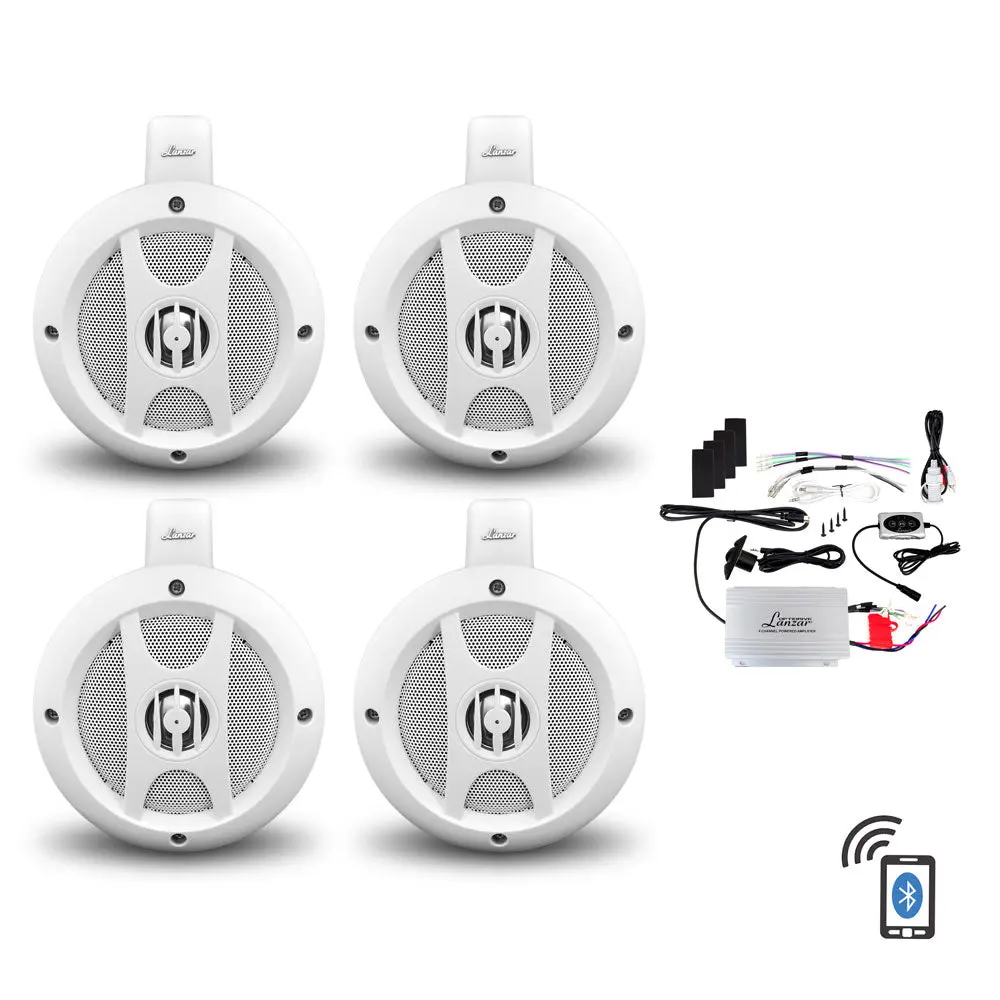 4" Waterproof Amplified Stereo Speaker System - 4 Channel, Bluetooth, Audio, MP3, High-Watts Amplifier, Remote Control