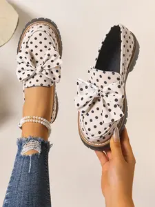 2026 Spring Summer New Zebra Stripe Bow Tie British Style Earl Loafer Slip Ons Thick Sole Small Leather Shoe Chunky Heel Women's Single Shoes