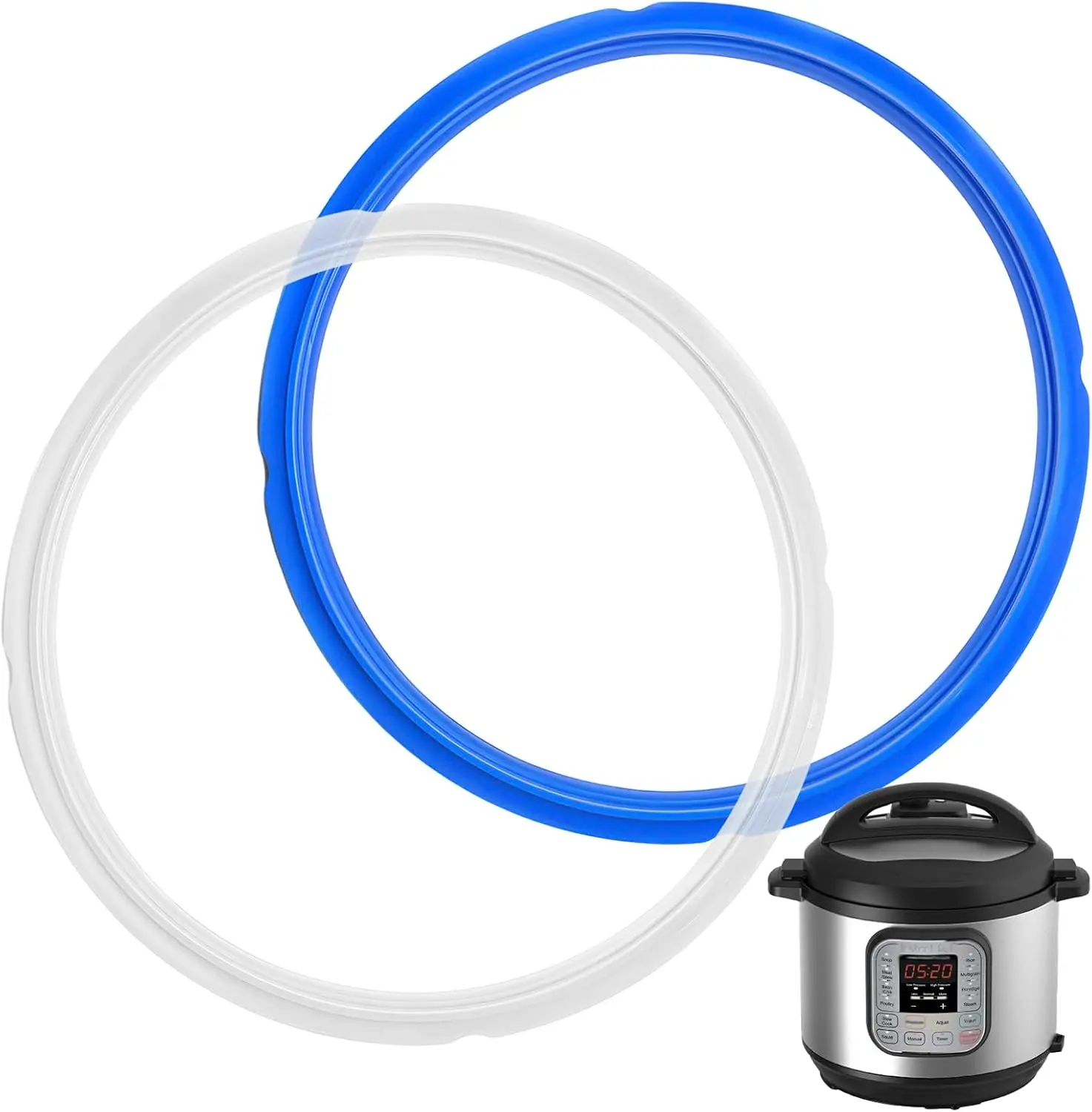 3rd Gen Sealing Ring Replacements for Instant Pot, 2-Pack Rice & Pressure Cookers Accessories, 5/6 Qt Fit, Food-Grade Silicone BPA-Free Gaskets, 1 x Clean White & Blue Flavor Lock Leak Proof Set, 100% Premium Food-Grade Silicone