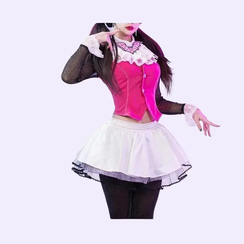 Draculauraa Cosplay Costume Best Selling Pink Suit Vampire Anime Women Halloween Costume Cupro Material In Stock Clothes T brooke rio costume op vampire costume women Womenswear