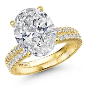 1.70 to 5.70 Ctw Oval Cut Lab Grown Diamond Bridal Ring Set for Women | 14K Yellow Gold | IGI Certified E-F VS1-VS2 | Anniversary Engagement Wedding Ring Band Set