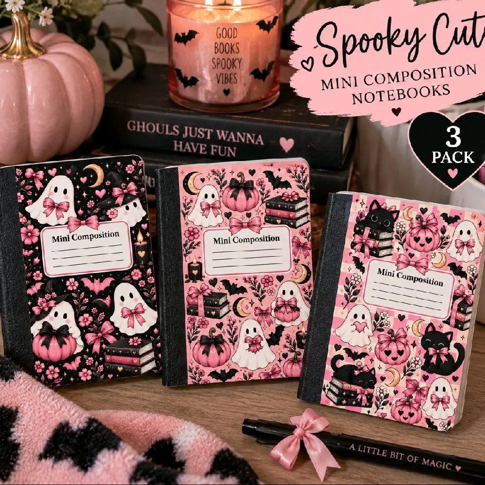 Spooky Cute Mini Composition Notebook 3-Pack | Pink Halloween Pocket Notebooks