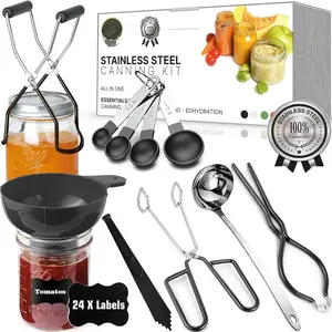 Canning Kit, Canning Supplies Starter Kit,  Grade Stainless Steel Canning Set for Beginner,Canning Essential Tools for Water Bath &  Canner, Canning Accessories Equipment for Pot, Black