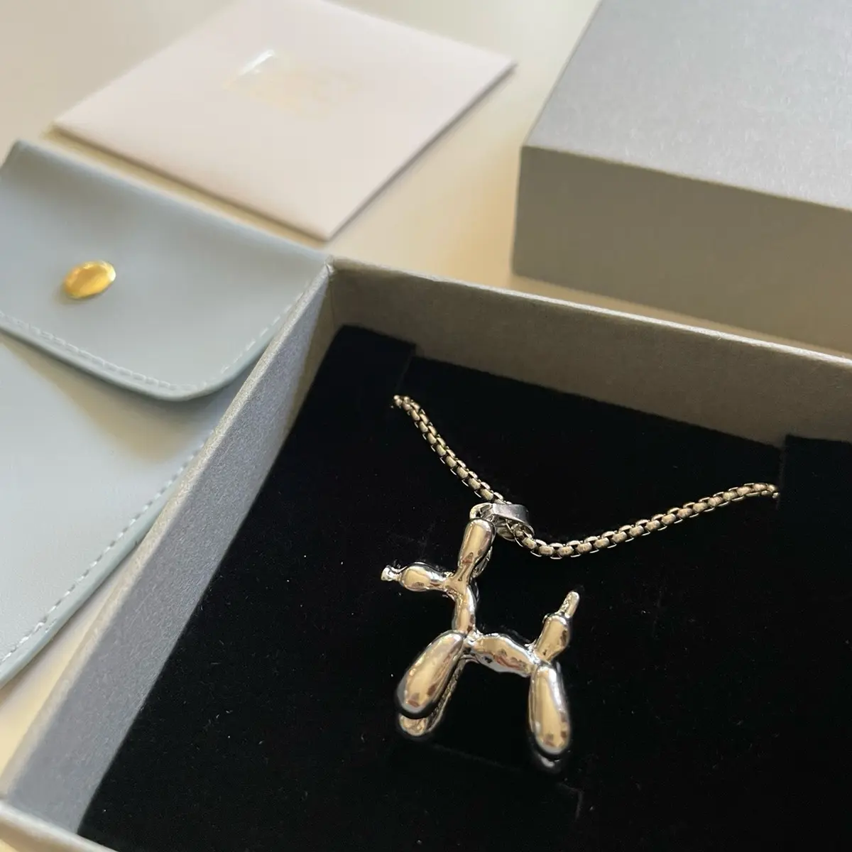 Balloon Puppy Dog Titanium Stainless Steel Pedant Charm Necklace Men Gift Boy Birthday Idea Cute Silver