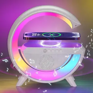 Multi-function Smart Bluetooth Speaker- Wireless Fast Charging G-shaped Lamp- Rhythmic RGB lighting- Ambience Light-Compatible With Smartphone-High-Quality Sound-Great Gifts-Cool Desktop- Adjust Color with Phone lead night karaoke speaker